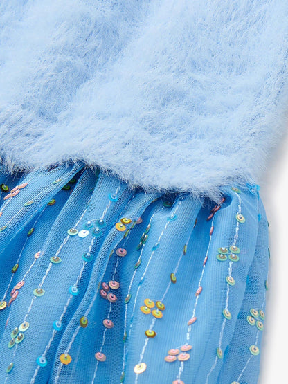 Dsiney Kidz - Hatley Blue Jelly Bean Sequins Fuzzy Mixed Dress image 3
