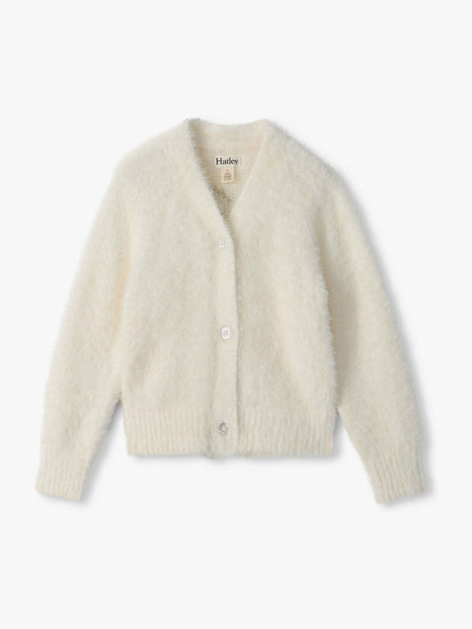 Hatley Natural Gold Heart Fuzzy Shrunken Cardigan - image 1