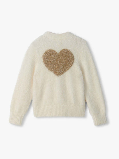 Hatley Natural Gold Heart Fuzzy Shrunken Cardigan - image 2