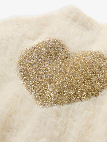 Hatley Natural Gold Heart Fuzzy Shrunken Cardigan - image 3