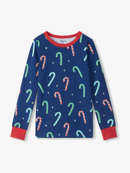 Hatley Blue Blue Candy Canes Glow in the Dark Stretch Jersey Pyjamas Set - image 3