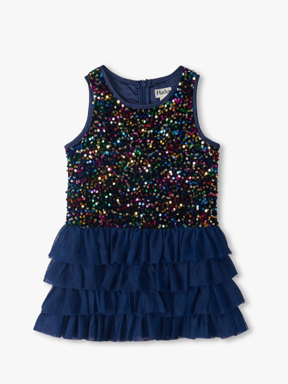 Hatley Blue Rainbow Coins Sequin and Tulle Puff Dress - image 1