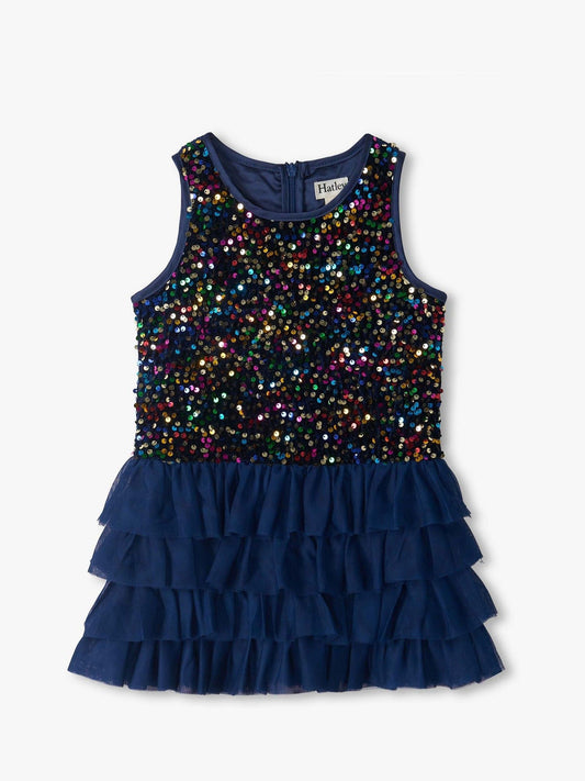Hatley Blue Rainbow Coins Sequin and Tulle Puff Dress - image 1