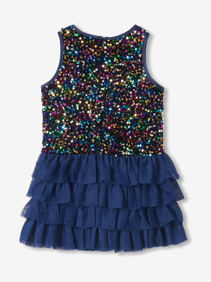 Hatley Blue Rainbow Coins Sequin and Tulle Puff Dress - image 2