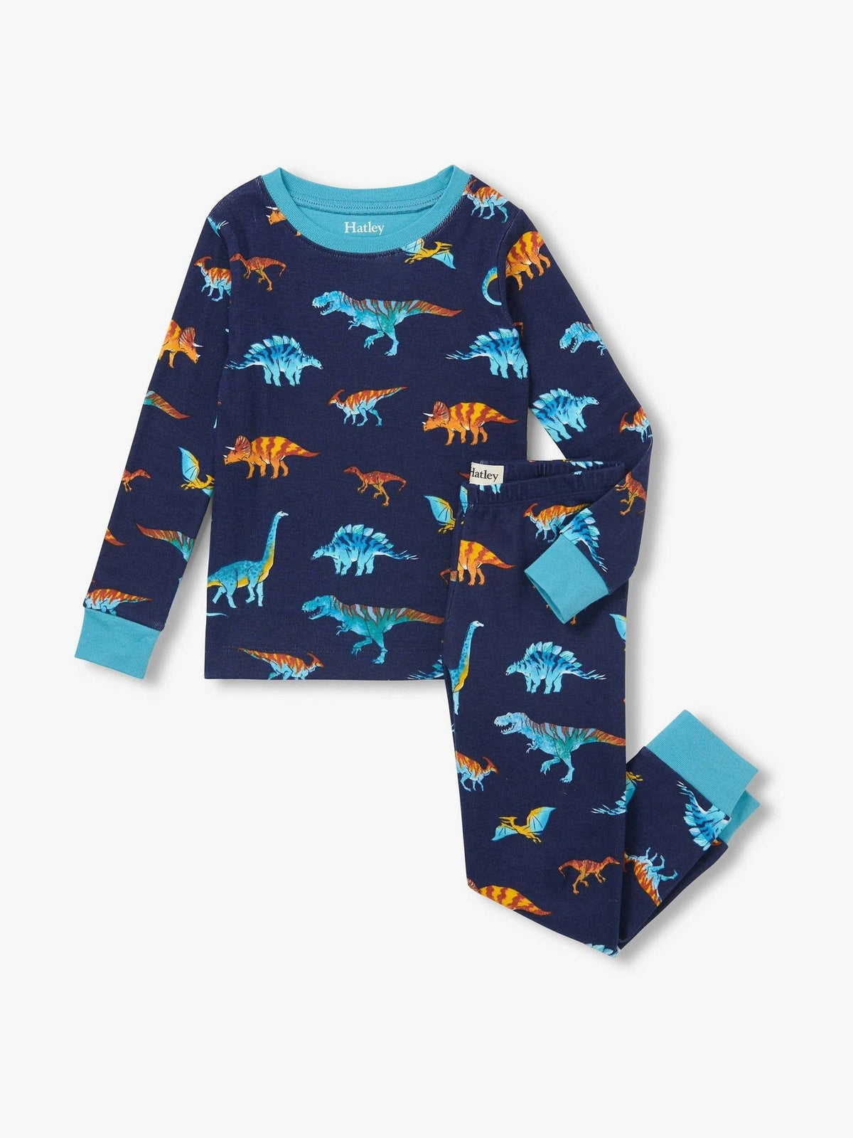 Hatley Blue Colourful Dinos Cotton Rib Pyjamas Set - image 1