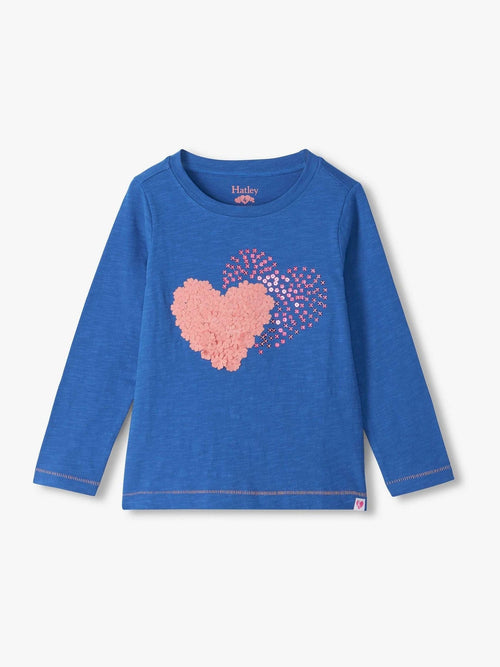 Dsiney Kidz - Hatley Blue Double Hearts Long Sleeve Graphic T-Shirt image 1