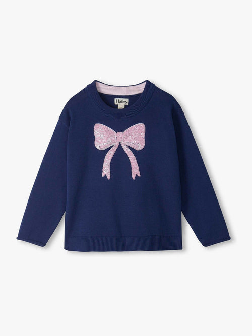 Dsiney Kidz - Hatley Blue Pink Bow Sequin Crew Neck Jumper image 1