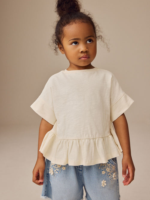 White Short Sleeve Peplum T-Shirt (3mths-7yrs) image 1