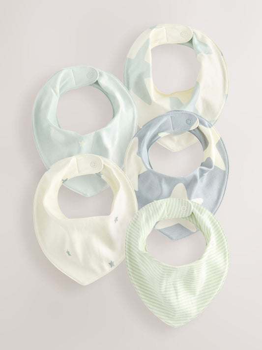 Green Star Print 5 Pack Dribble Baby 100% Cotton Bibs image 1