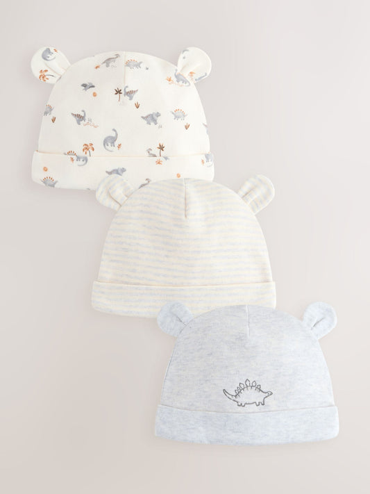 Grey Dinosaur Baby Beanie Hats 3 Pack (0-18mths) image 1