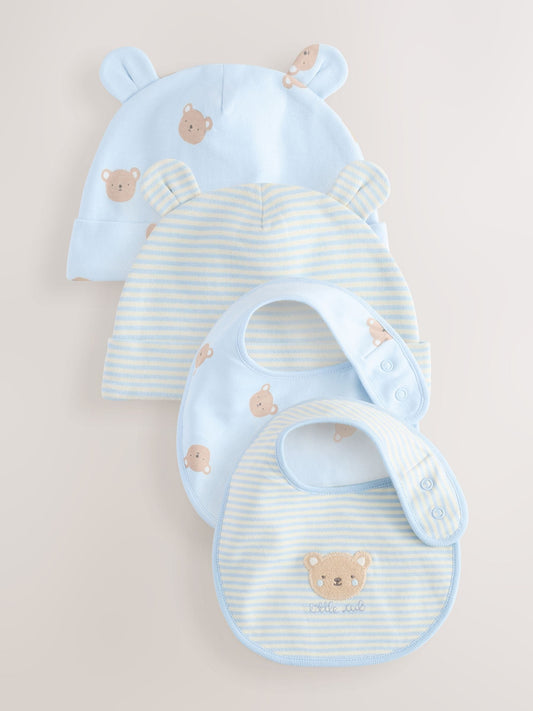 Blue Bear Baby Beanie and Bibs 4 Piece Set (0-18mths) image 1