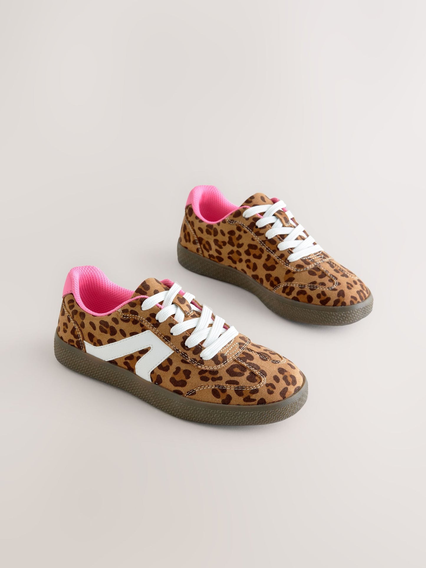 Leopard Print Standard Fit (F) Retro Trainers image 1
