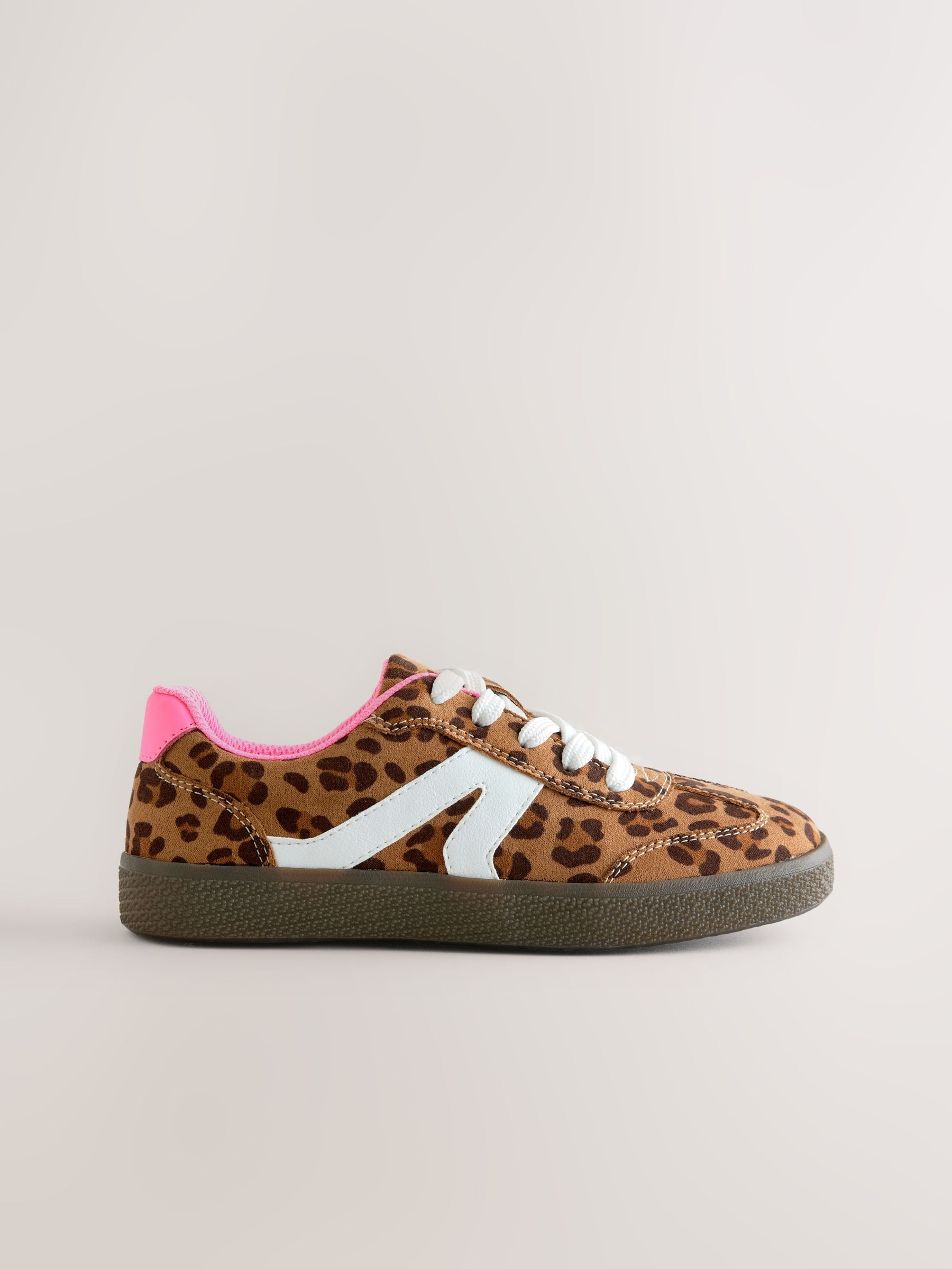 Leopard Print Standard Fit (F) Retro Trainers image 2