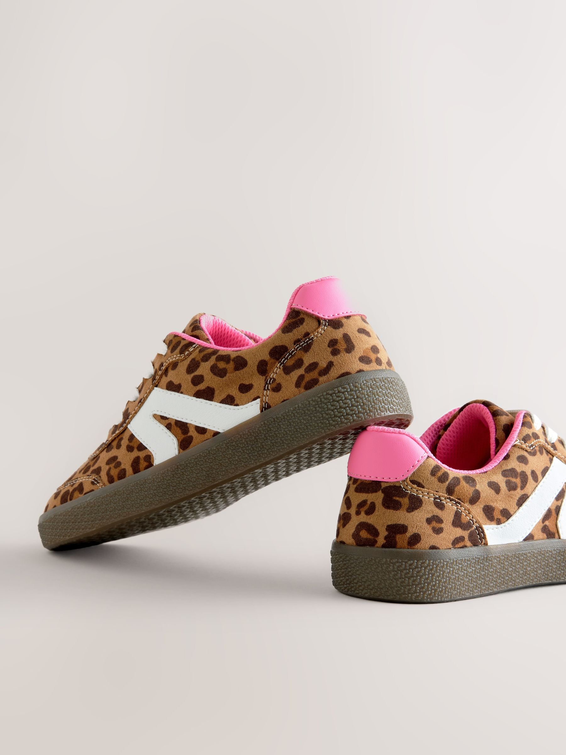 Leopard Print Standard Fit (F) Retro Trainers image 3