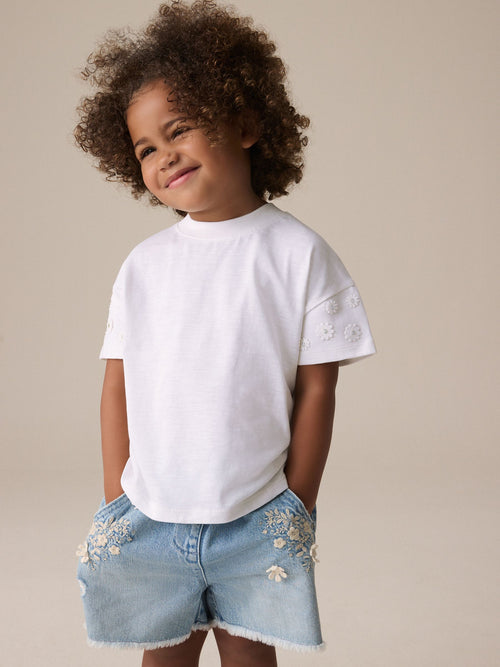 Cream 100% Cotton Daisy Short Sleeve T-Shirt (3mths-7yrs) image 1