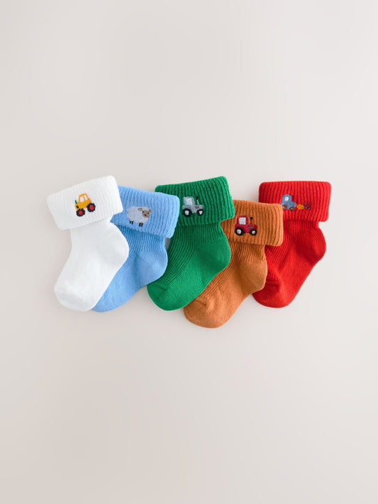Bright Character Embroidered Roll Top Socks 5 Pack (0mths-2yrs) image 1