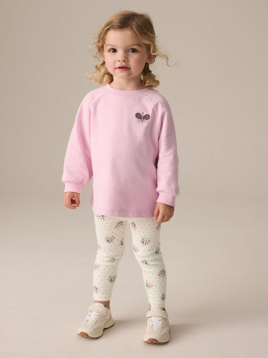 Pale Pink Floral Long Sleeve Top and Leggings Set (3mths-7yrs) image 1