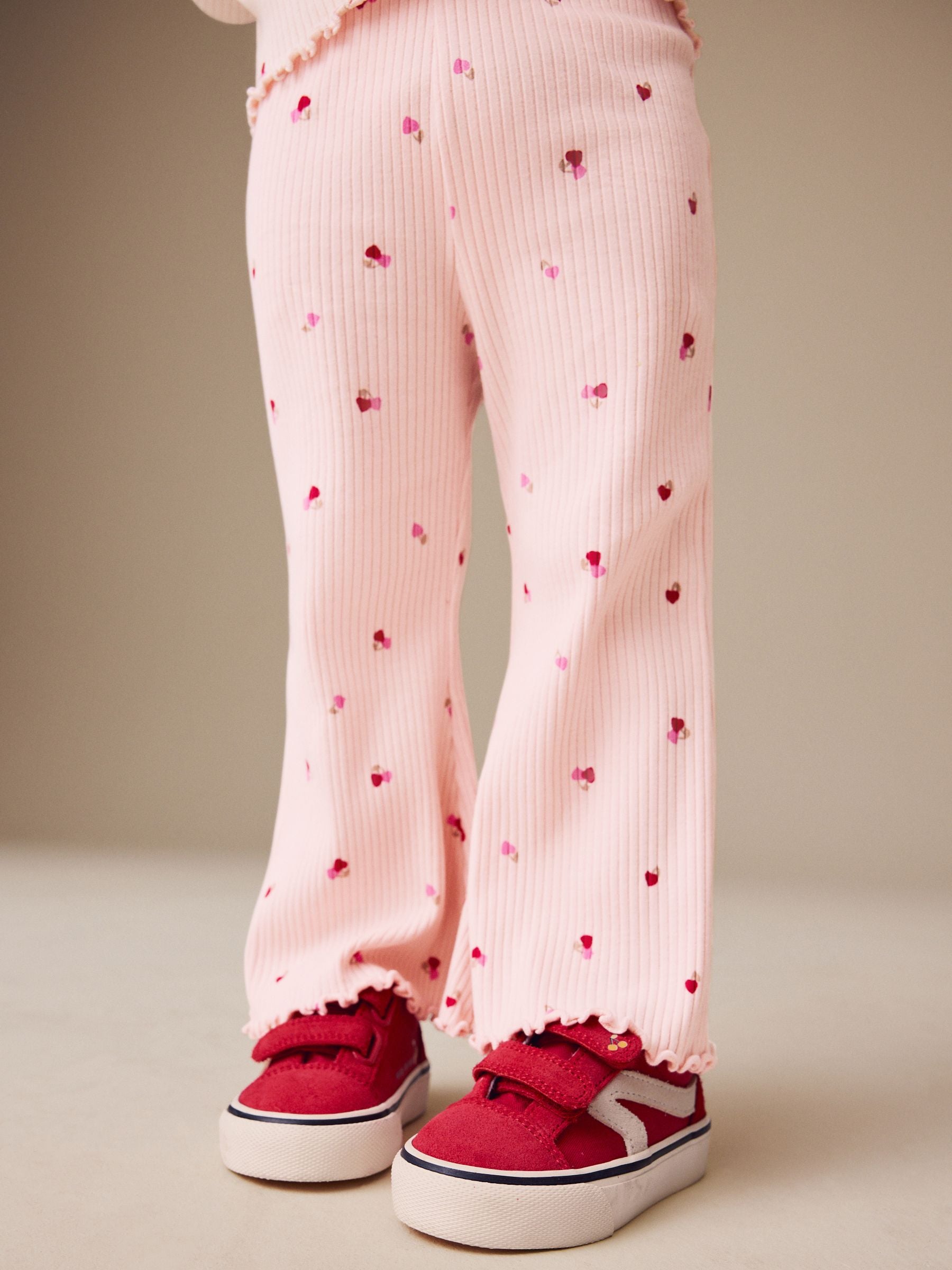Pink Cherry Hearts Rib Flare Leggings (3mths-7yrs) image 1