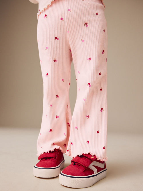 Pink Cherry Hearts Rib Flare Leggings (3mths-7yrs) image 1