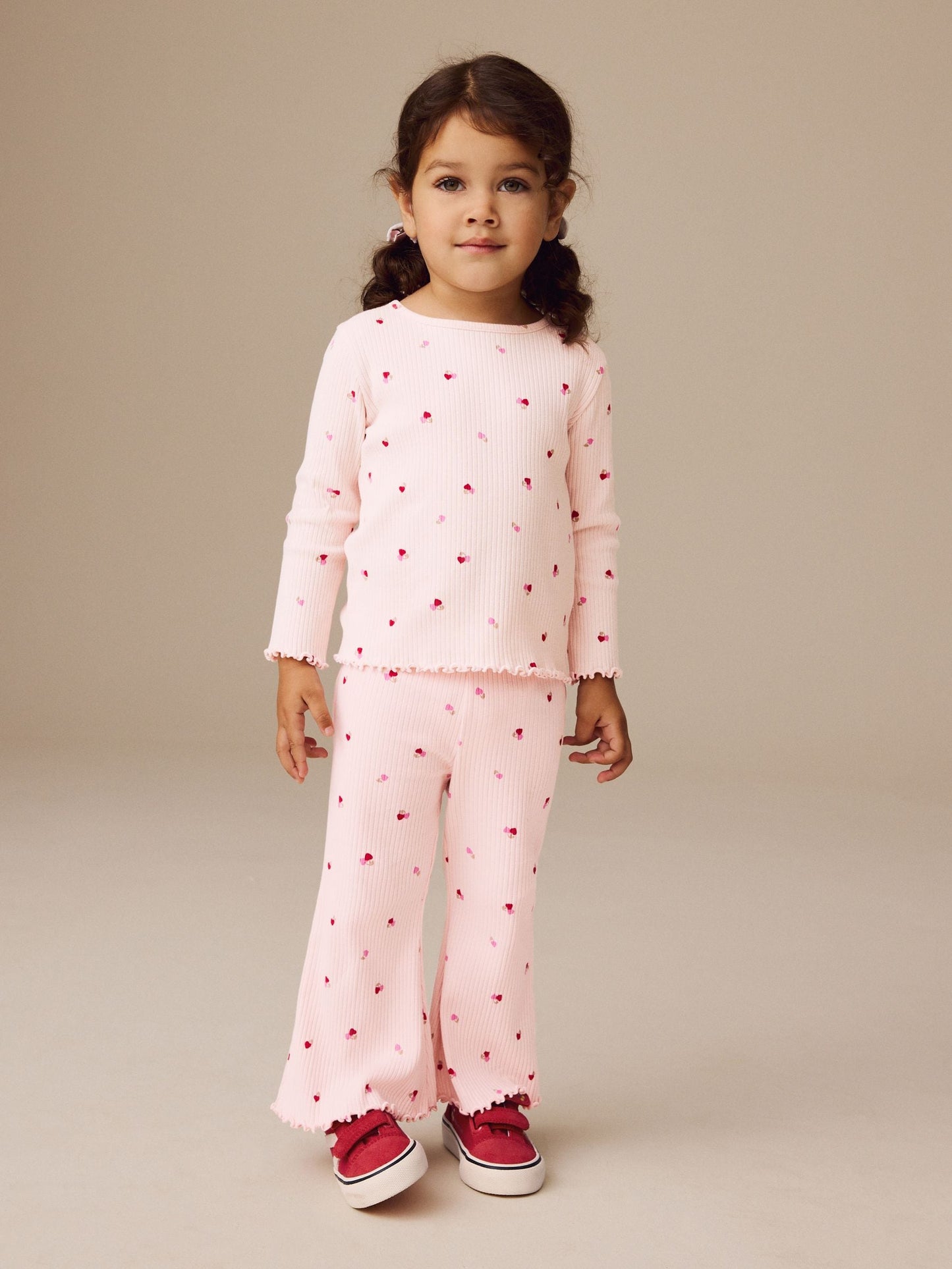 Pink Cherry Hearts Rib Flare Leggings (3mths-7yrs) image 3