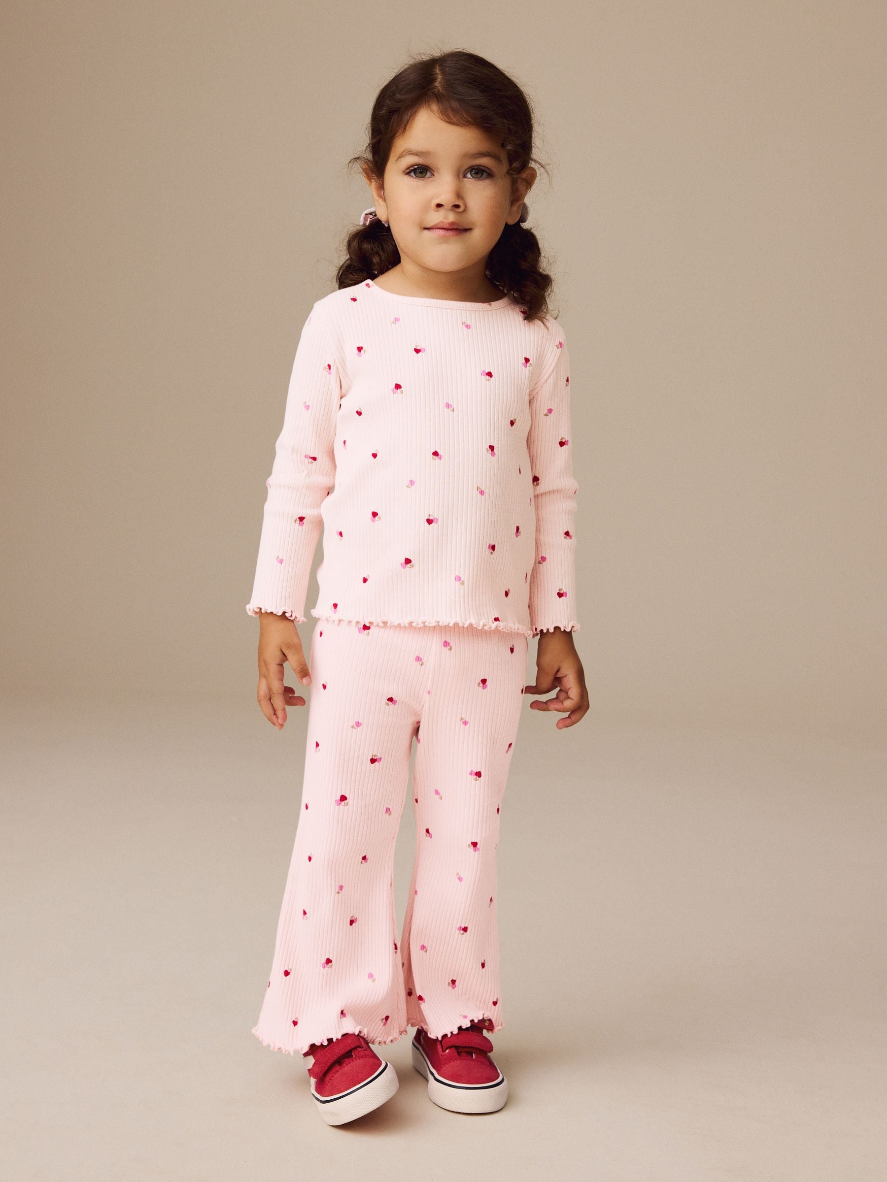 Pink Cherry Hearts Rib Flare Leggings (3mths-7yrs) image 3