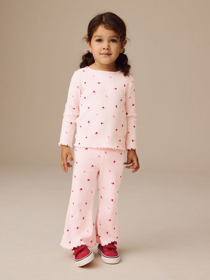 Pink Cherry Hearts Rib Flare Leggings (3mths-7yrs) image 3