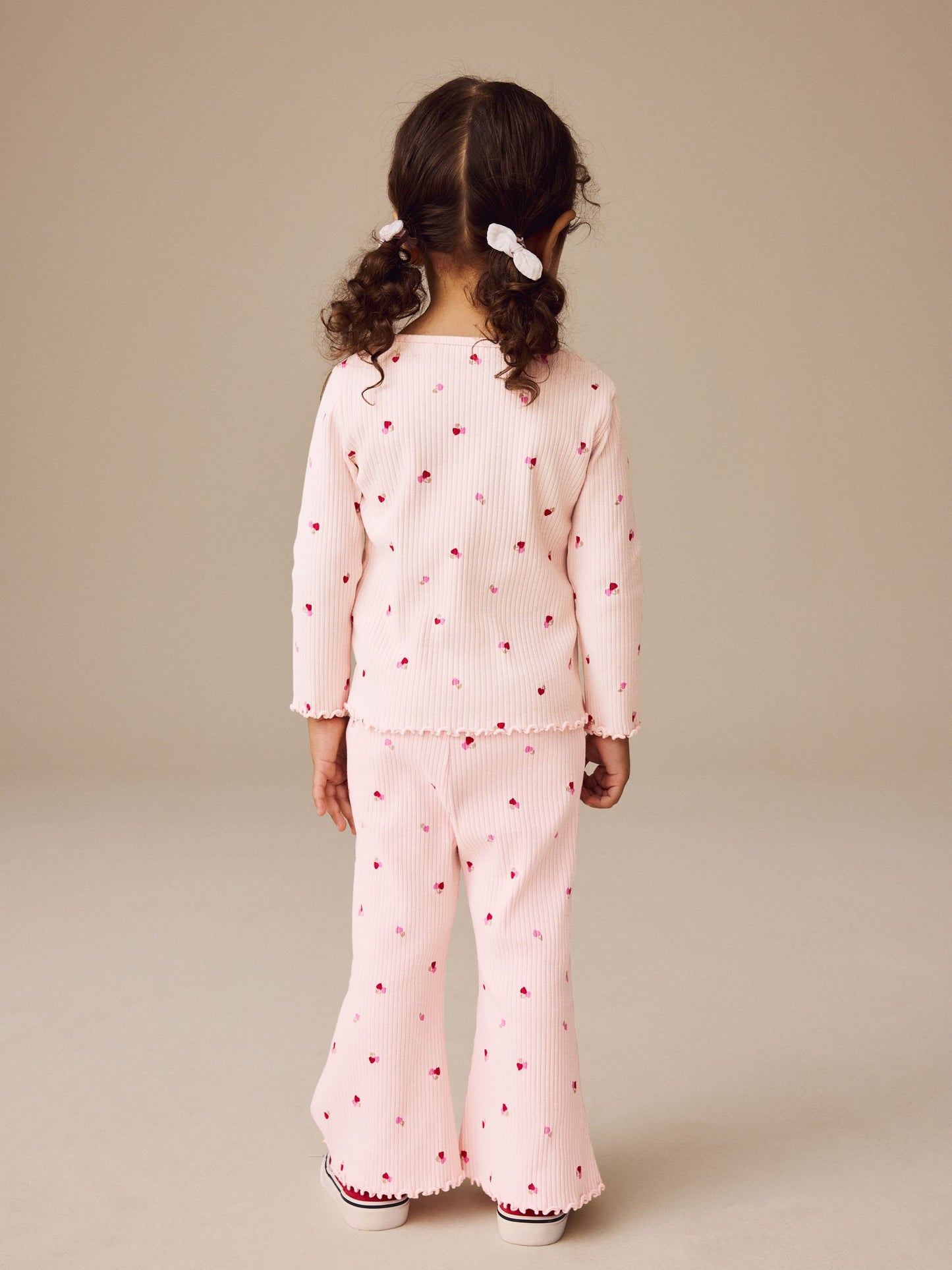 Pink Cherry Hearts Rib Flare Leggings (3mths-7yrs) image 4
