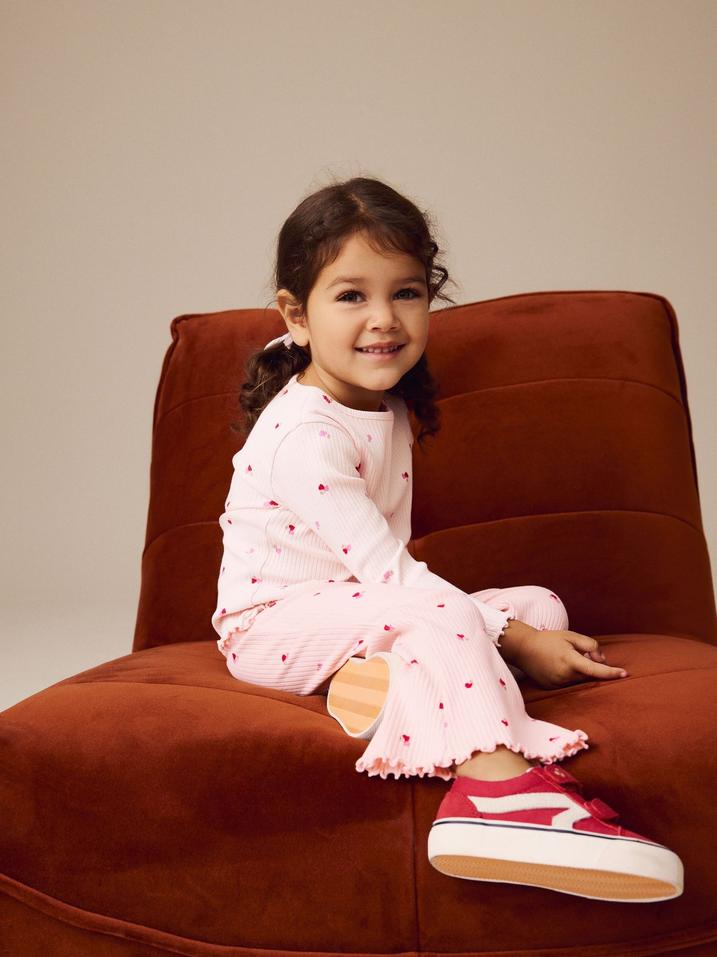 Pink Cherry Hearts Rib Flare Leggings (3mths-7yrs) image 5