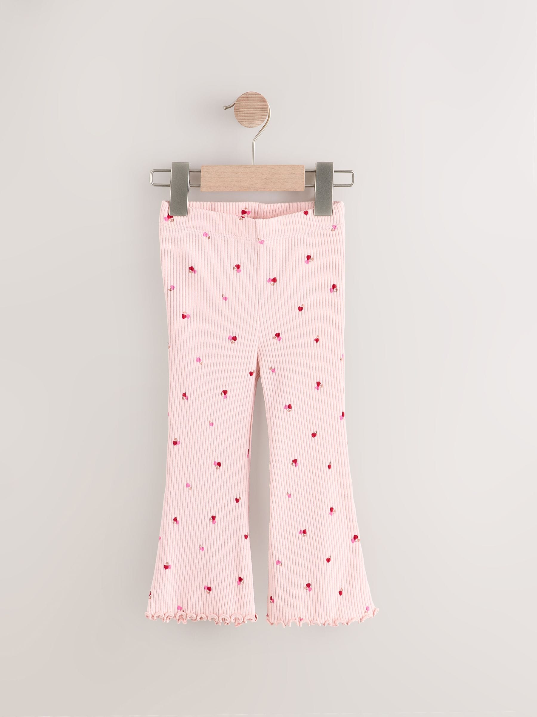 Pink Cherry Hearts Rib Flare Leggings (3mths-7yrs) image 6