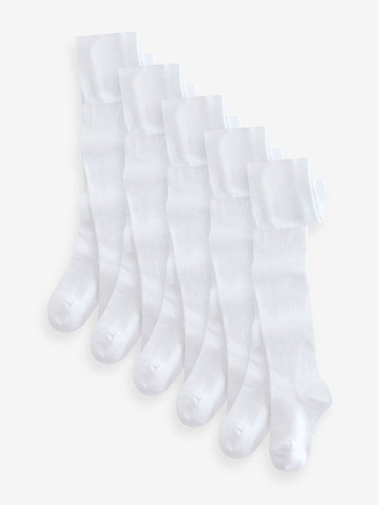 White 5 Pack Cotton Rich School Tights image 1