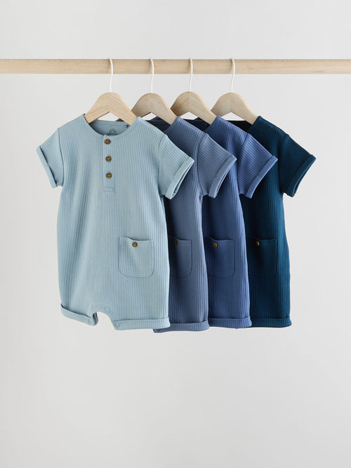 Blue Grandad Button Neck Baby Rompers 4 Pack image 1