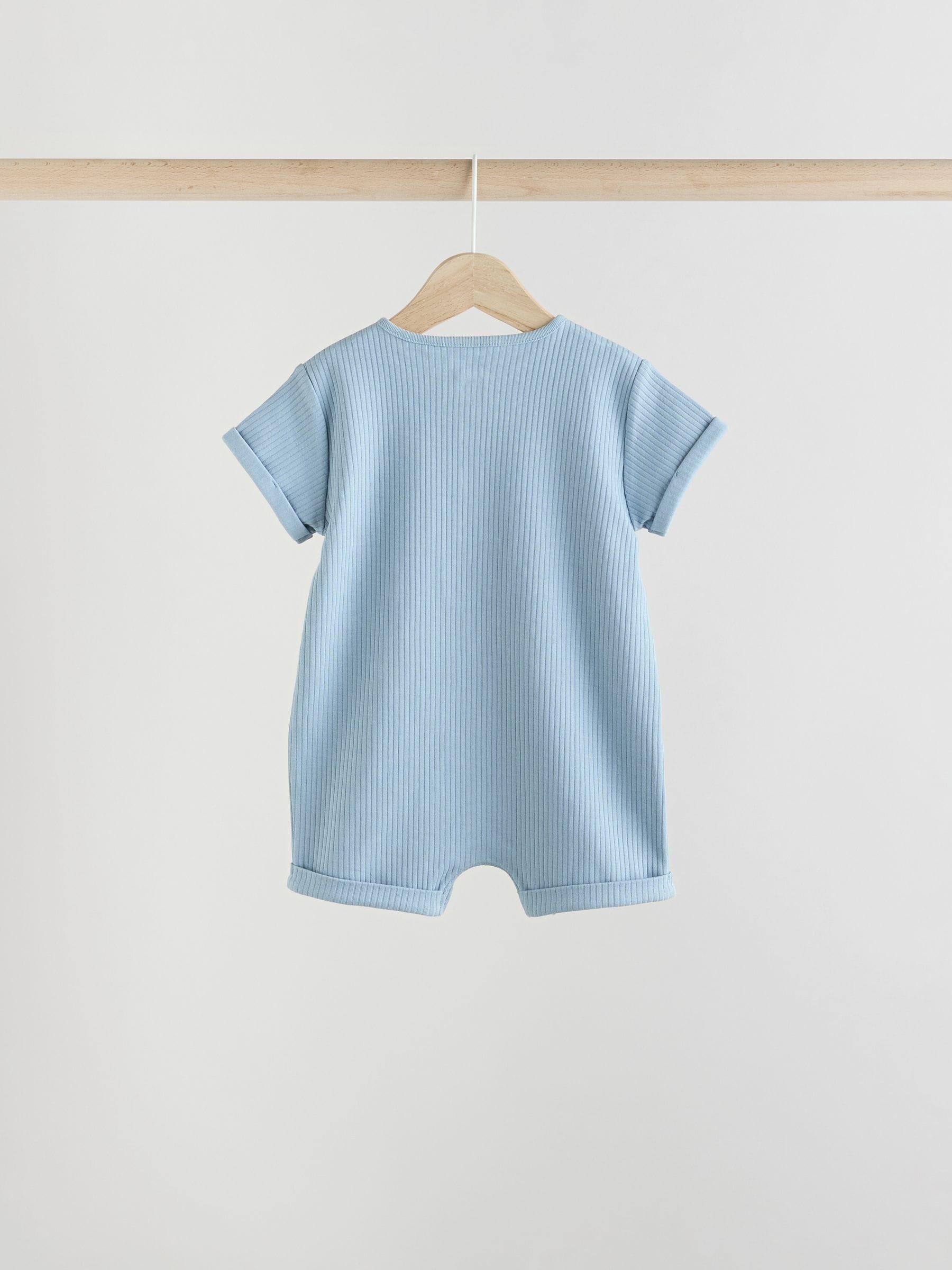 Blue Grandad Button Neck Baby Rompers 4 Pack image 4