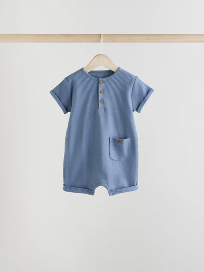 Blue Grandad Button Neck Baby Rompers 4 Pack image 5