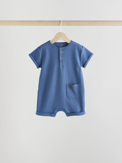 Blue Grandad Button Neck Baby Rompers 4 Pack image 6