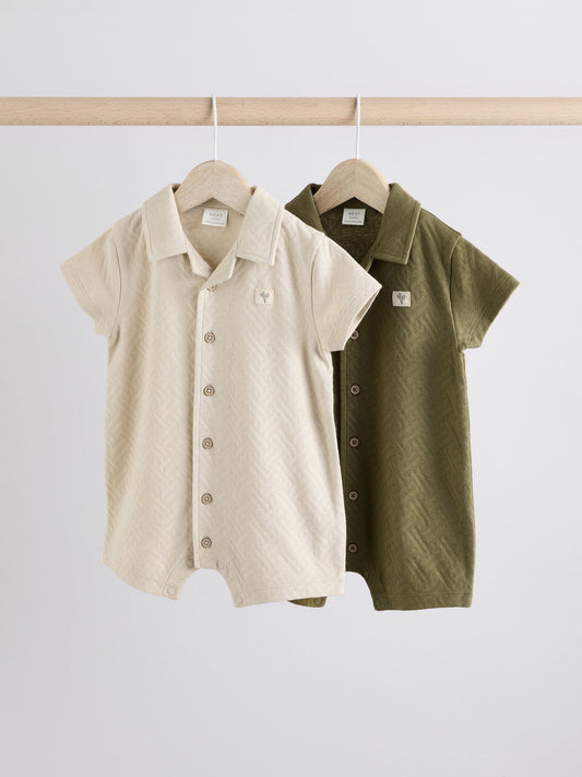 Neutral/Khaki Textured Baby Rompers 2 Pack image 1