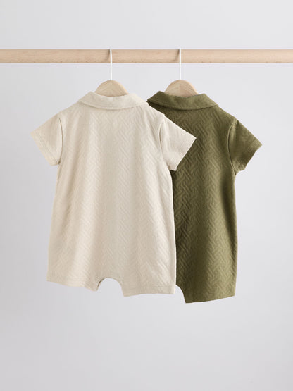 Neutral/Khaki Textured Baby Rompers 2 Pack image 3