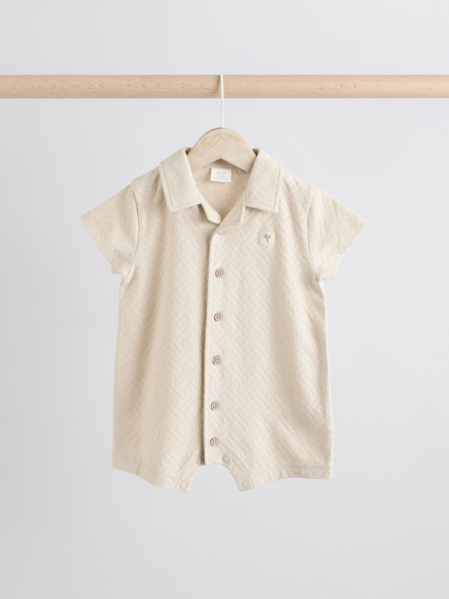 Neutral/Khaki Textured Baby Rompers 2 Pack image 4
