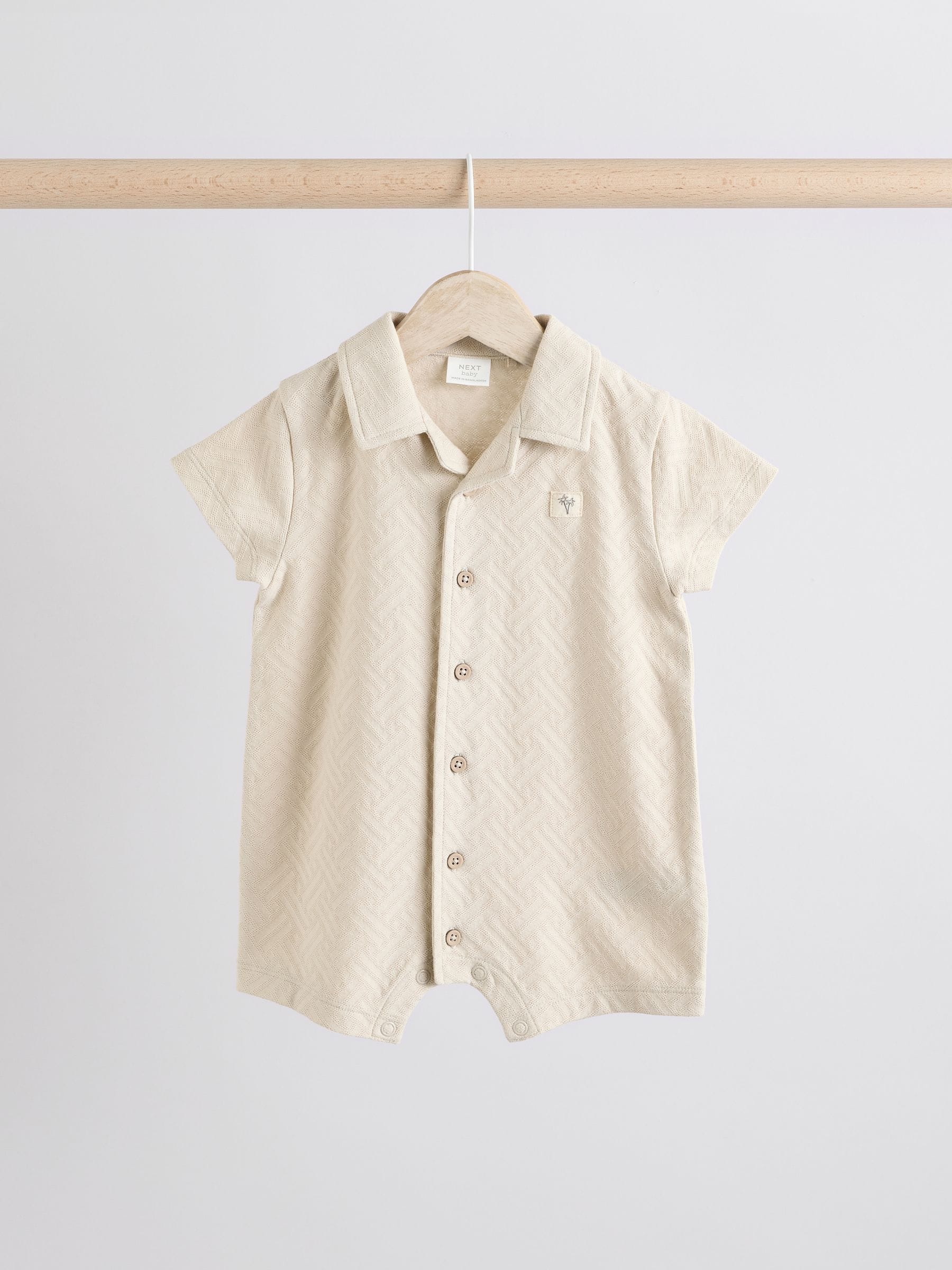 Neutral/Khaki Textured Baby Rompers 2 Pack image 4
