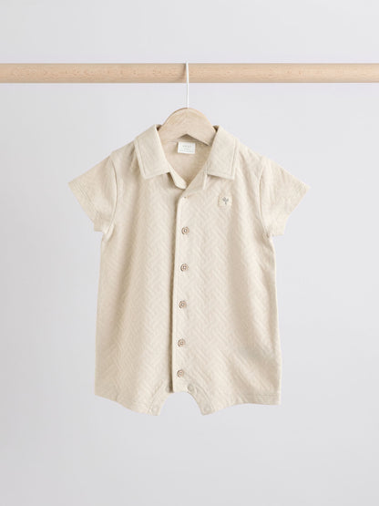 Neutral/Khaki Textured Baby Rompers 2 Pack image 4