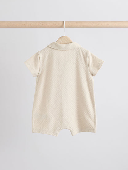Neutral/Khaki Textured Baby Rompers 2 Pack image 5