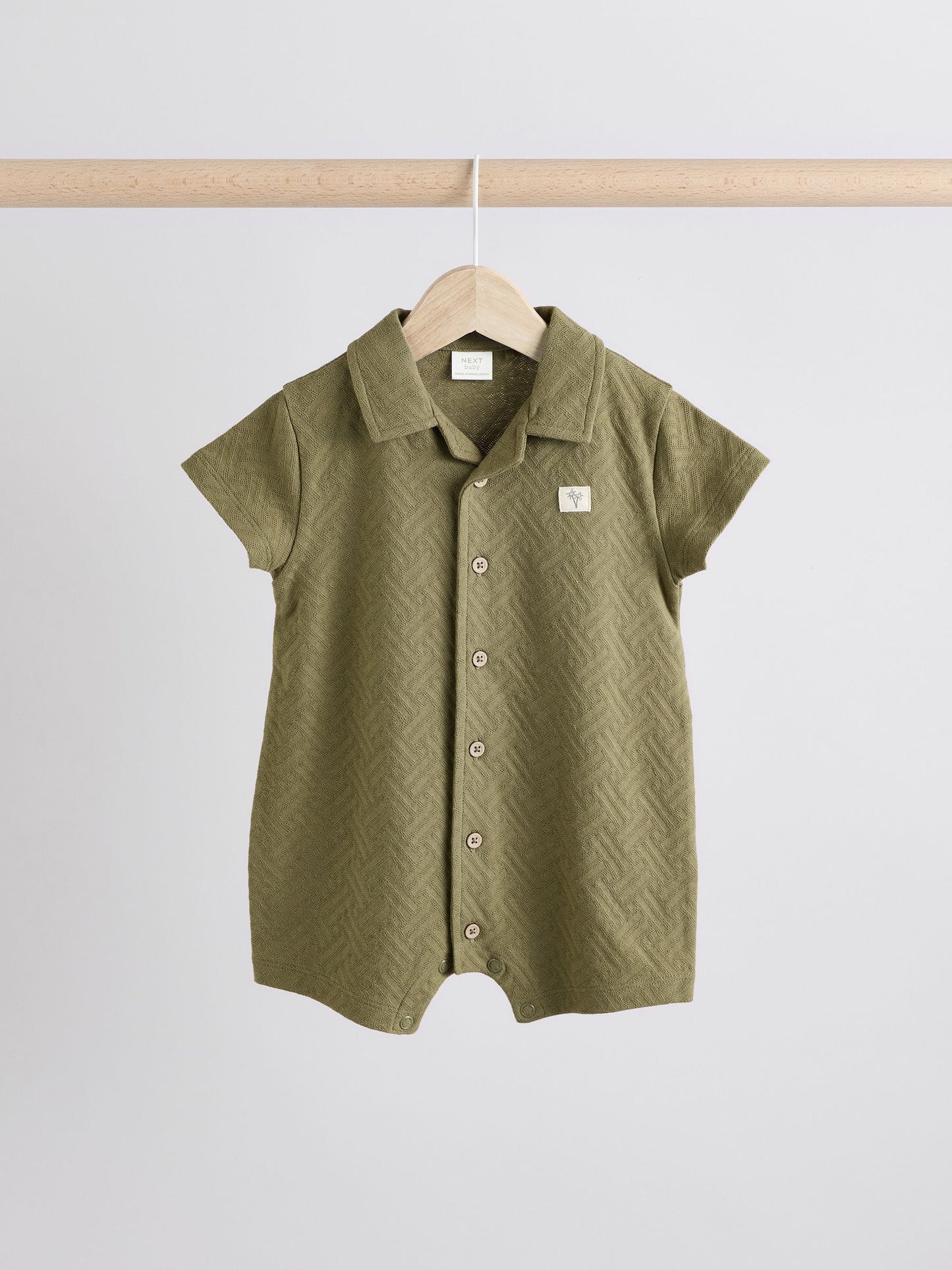 Neutral/Khaki Textured Baby Rompers 2 Pack image 6