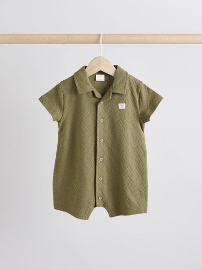Neutral/Khaki Textured Baby Rompers 2 Pack image 6
