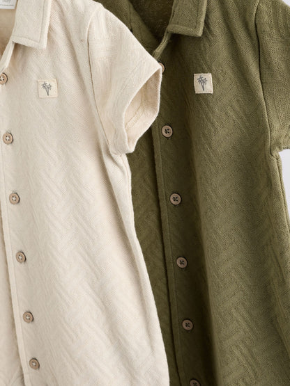Neutral/Khaki Textured Baby Rompers 2 Pack image 7
