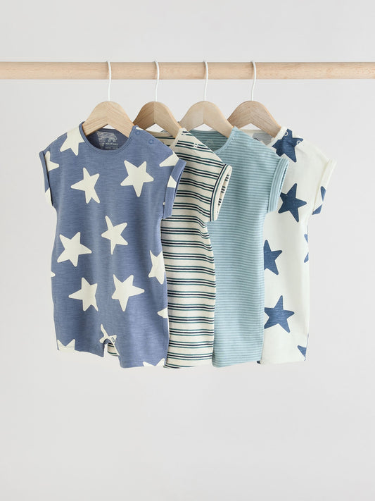 Teal Blue Jersey Baby Rompers 4 Pack image 1