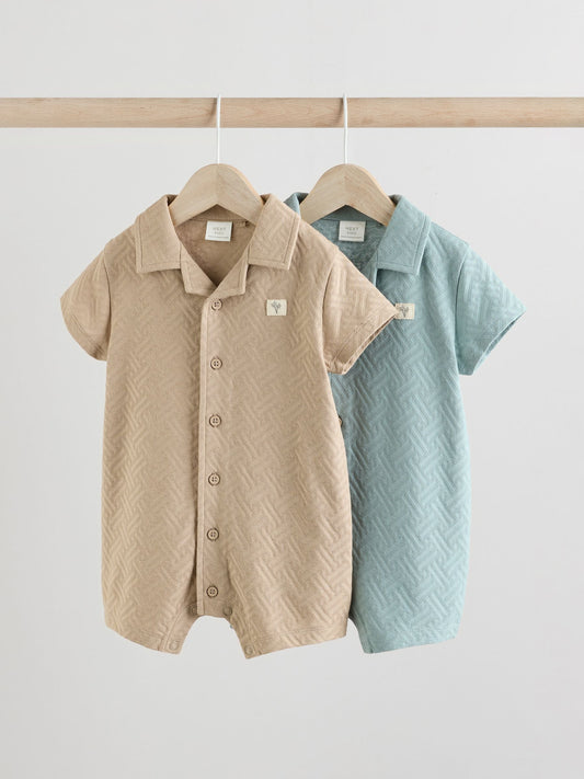 Blue/Neutral Textured Baby Rompers 2 Pack image 1