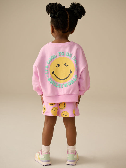 Pink/Yellow SmileyWorld® Sweatshirt and Shorts Set (3mths-7yrs) image 1