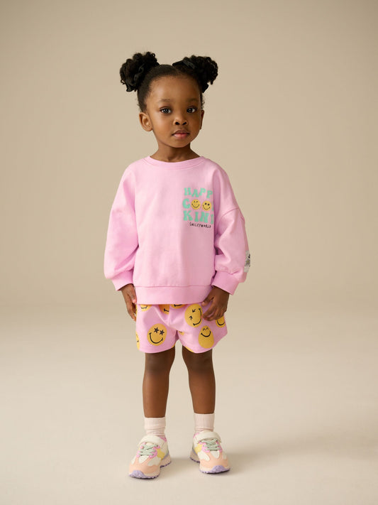 Pink/Yellow SmileyWorld® Sweatshirt and Shorts Set (3mths-7yrs) image 3