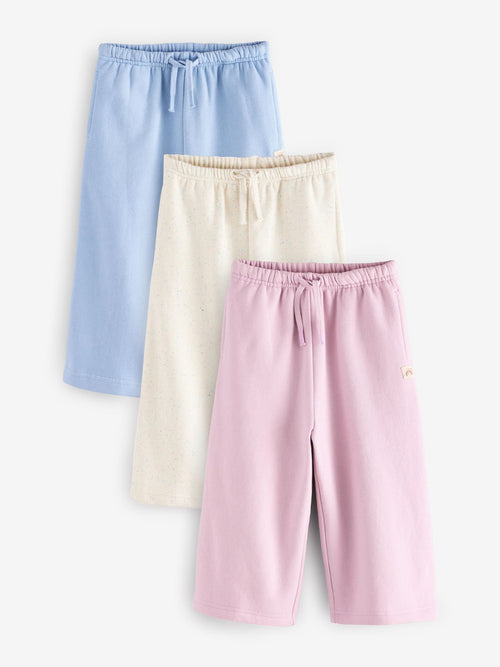 Pink/Blue/Oatmeal Wide Leg Joggers 3 Pack (3mths-7yrs) image 1