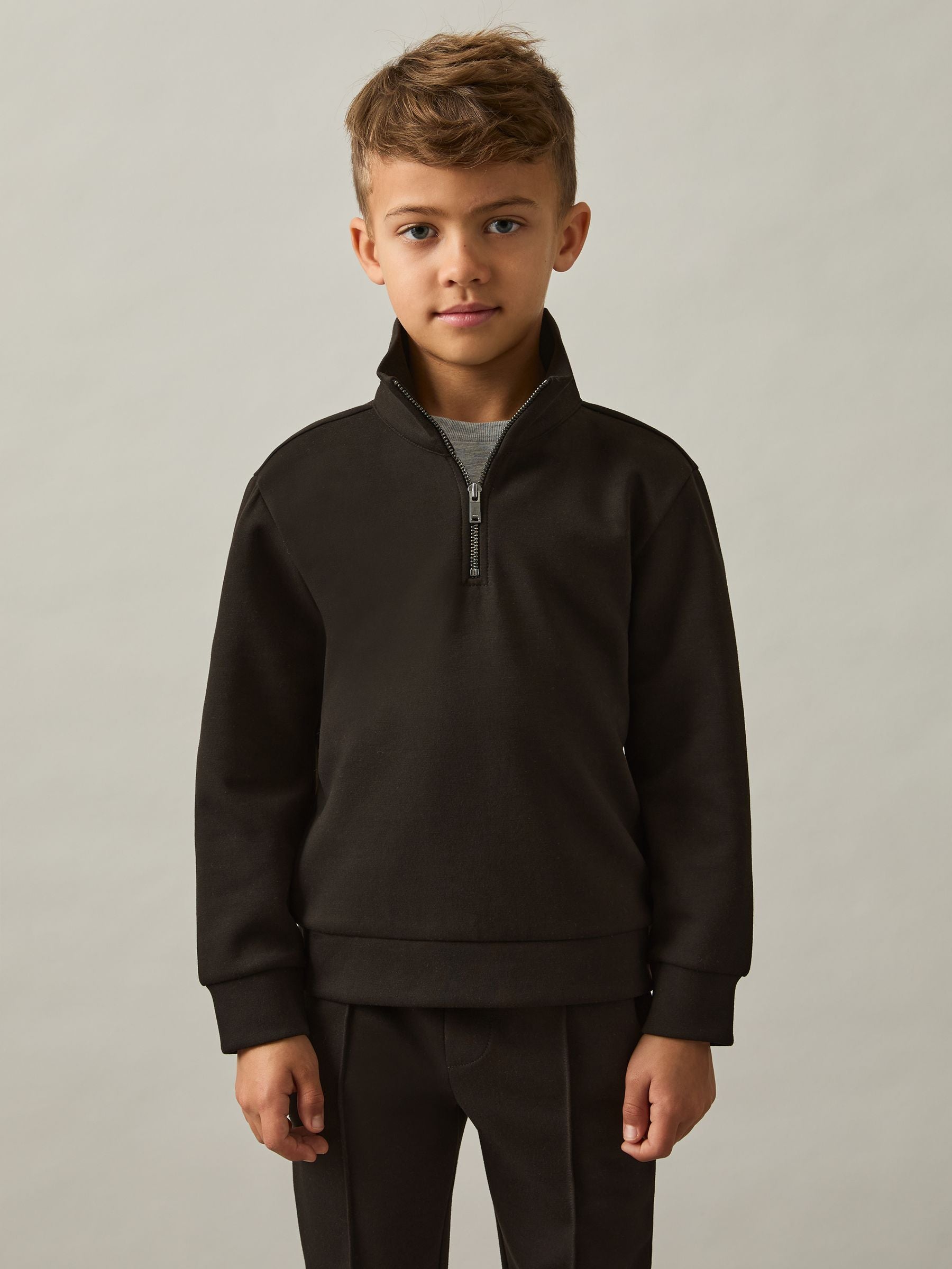 Dsiney Kidz - Reiss Chocolate Brown Ethan 3-9 yrs Interlock-Jersey Half-Zip Sweatshirt image 1