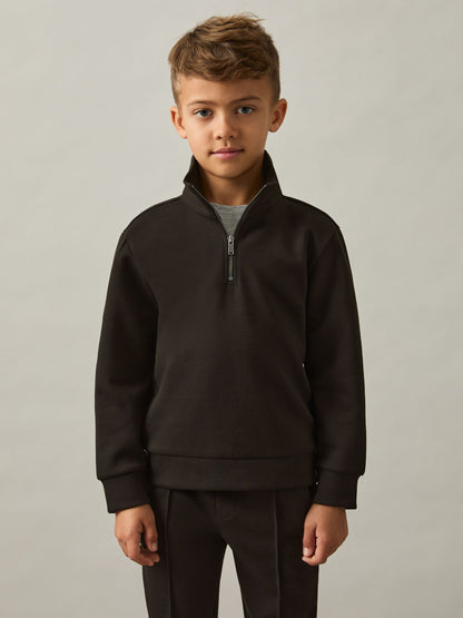 Dsiney Kidz - Reiss Chocolate Brown Ethan 3-9 yrs Interlock-Jersey Half-Zip Sweatshirt image 1